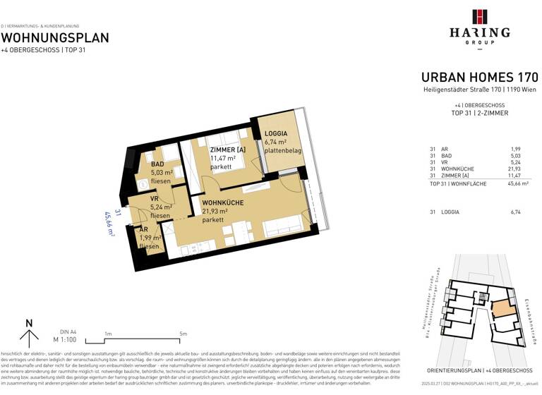 Wohnung zum Kauf - Erstbezug 399.500 € 2 Zimmer 45,7 m² 4. Geschoss Heiligenstädter Straße 170 Wien 1190