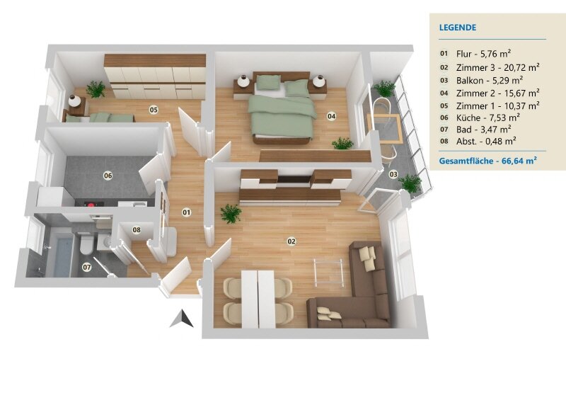 Wohnung zur Miete 614 € 3 Zimmer 67,1 m²<br/>Wohnfläche ab sofort<br/>Verfügbarkeit Sandtrift 53a Bärenkämpen 1 Minden 32425