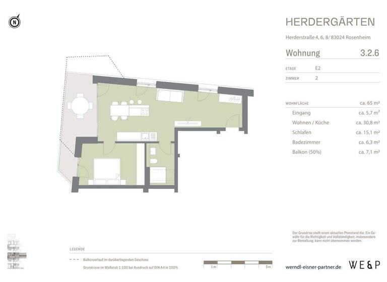 Wohnung zur Miete - Erstbezug 1.180 € 2 Zimmer 65 m² 2. Geschoss frei ab 01.06.2026 West Rosenheim 83024