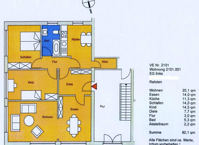 Wohnung zur Miete 490 € 3 Zimmer 92 m² EG frei ab sofort Rahden 32369