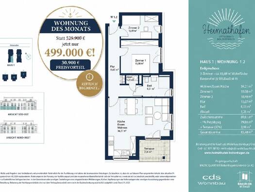 Wohnung zum Kauf - Erstbezug provisionsfrei 499.900 € 3 Zimmer 83,5 m² Ostseebad Boltenhagen Boltenhagen 23946