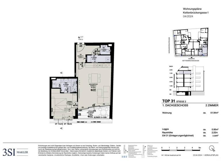 Wohnung zum Kauf - Erstbezug 706.100 € 2 Zimmer 51,9 m² 4. Geschoss Kettenbrückengasse 1 Wien 1050