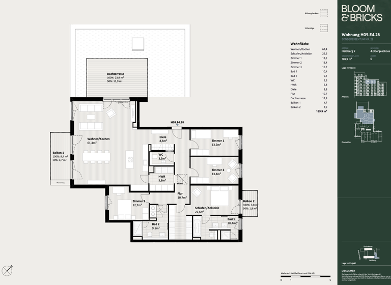 Wohnung zum Kauf - Neubau 2.740.000 € 5 Zimmer 189,9 m² 4. Geschoss Winterhude Hamburg 22301