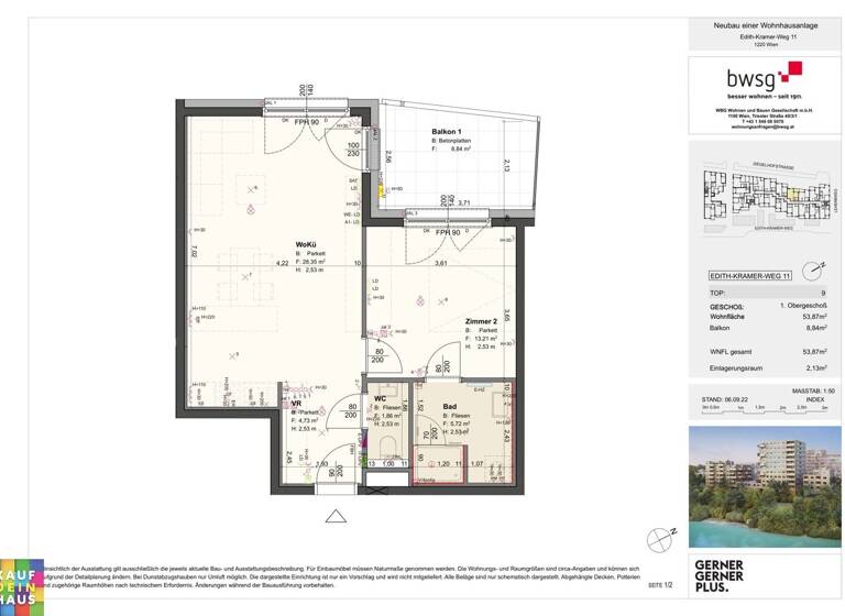 Wohnung zum Kauf - Erstbezug provisionsfrei 268.964 € 2 Zimmer 53,9 m² frei ab sofort Edith-Kramer-Weg 11 Wien 1220