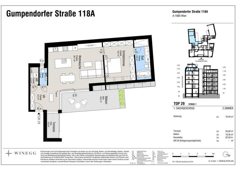 Wohnung zum Kauf - Erstbezug 890.000 € 2 Zimmer 76,4 m² 4. Geschoss Gumpendorfer Straße Wien 1060