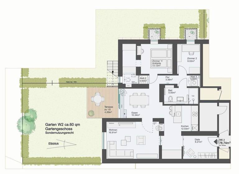 Wohnung zum Kauf provisionsfrei 838.000 € 4 Zimmer 78 m² EG Grube 4 Blankenese Hamburg 22587