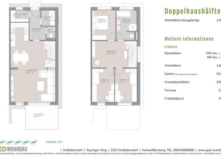 Doppelhaushälfte zum Kauf 603.840 € 4 Zimmer 116,5 m² 329 m² Grundstück Seyeringer Weg Großebersdorf 2203