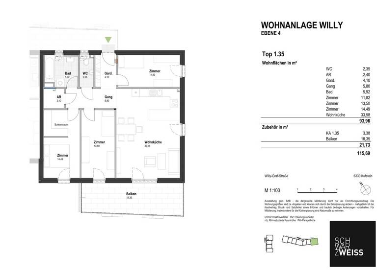 Wohnung zum Kauf - Erstbezug 699.000 € 4 Zimmer 94 m² 4. Geschoss Kufstein 6330
