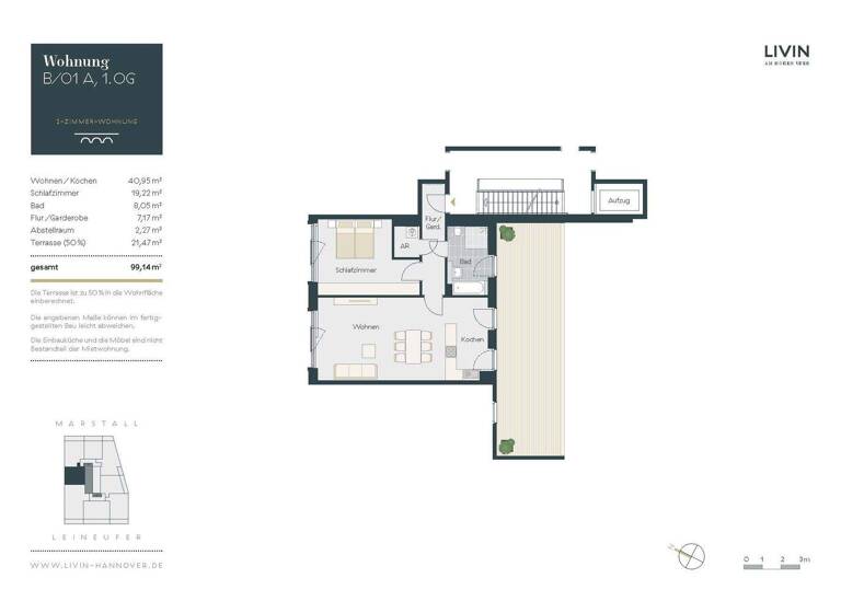 Wohnung zur Miete 1.590 € 2 Zimmer 99,2 m² 1. Geschoss Am Hohen Ufer 5A Mitte Hannover 30159
