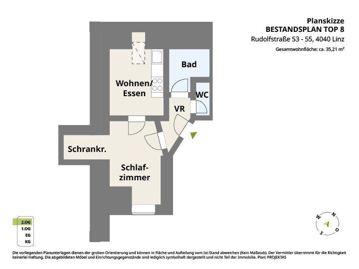 Wohnung zur Miete 390 € 2 Zimmer 35,2 m²<br/>Wohnfläche 01.02.2025<br/>Verfügbarkeit Rudolfstraße 53 - 55 Urfahr Linz 4040