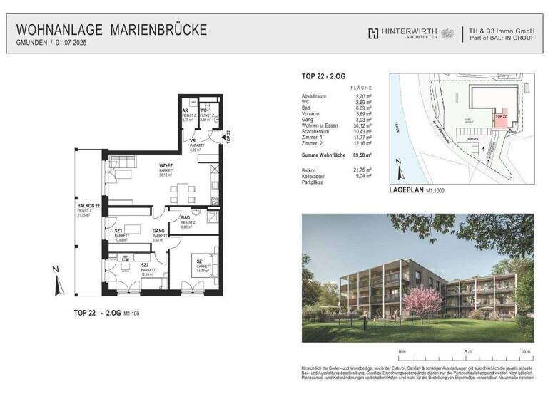 Wohnung zum Kauf - Erstbezug provisionsfrei 696.000 € 3 Zimmer 89,6 m² 2. Geschoss Gmunden 4810