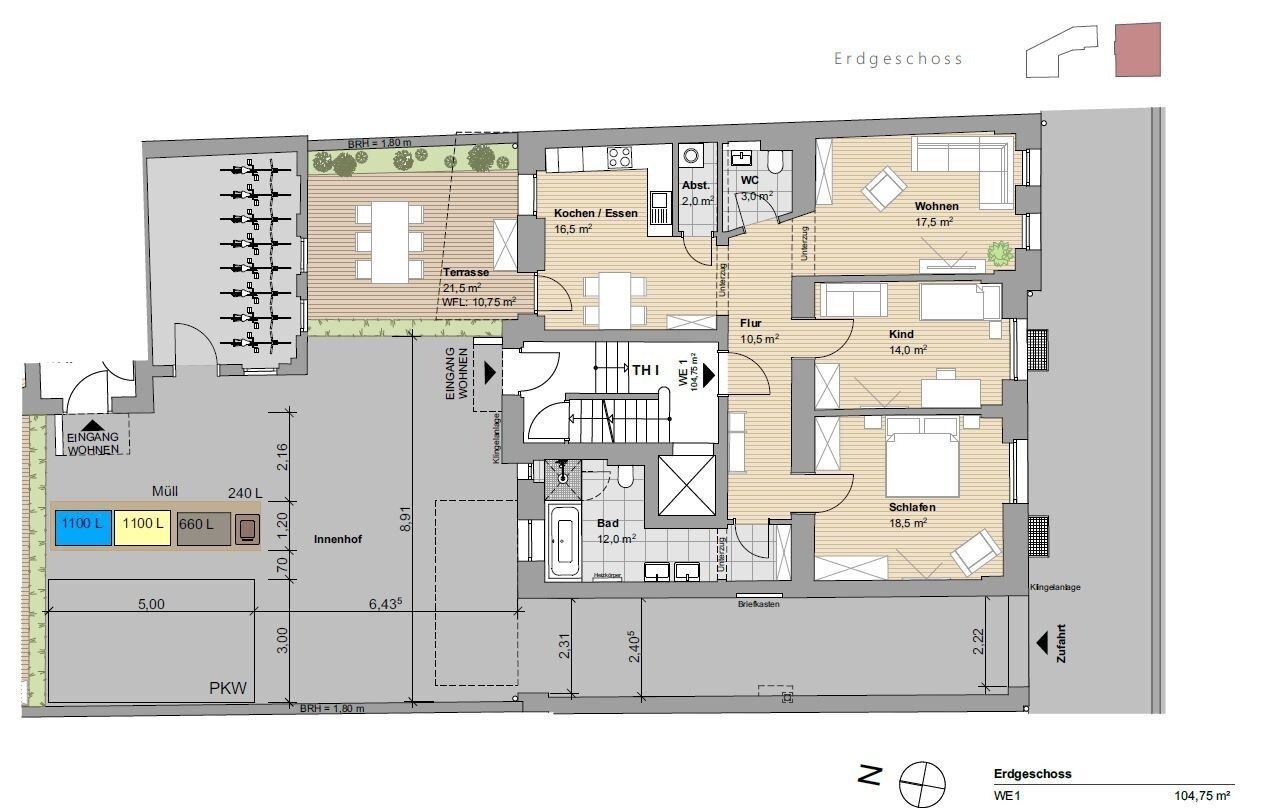 Wohnung zum Kauf 520.000 € 3 Zimmer 104,8 m²<br/>Wohnfläche EG<br/>Geschoss Nonnenrain 13 Daberstedt Erfurt 99099