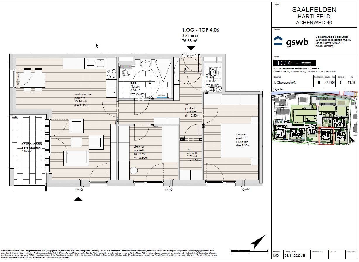 Wohnung zum Kauf provisionsfrei 481.894 € 3 Zimmer 76,4 m²<br/>Wohnfläche 1.<br/>Geschoss Achenweg 46 Saalfelden am Steinernen Meer 5760