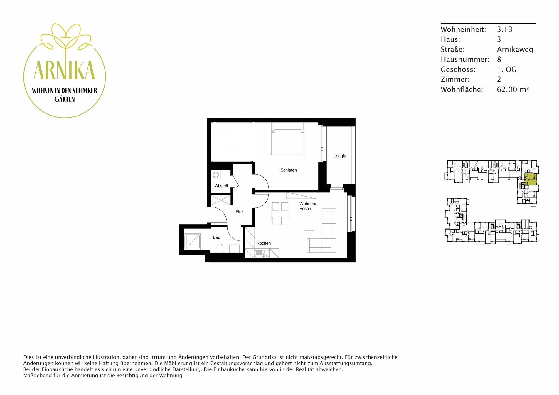 Wohnung zur Miete 580 € 2 Zimmer 62 m²<br/>Wohnfläche 1.<br/>Geschoss Arnikaweg 8 Reislingen Wolfsburg 38446