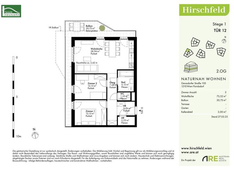 Wohnung zum Kauf - Erstbezug provisionsfrei 398.300 € 3 Zimmer 73,5 m² 2. Geschoss Gerasdorfer Straße 105 Wien 1210