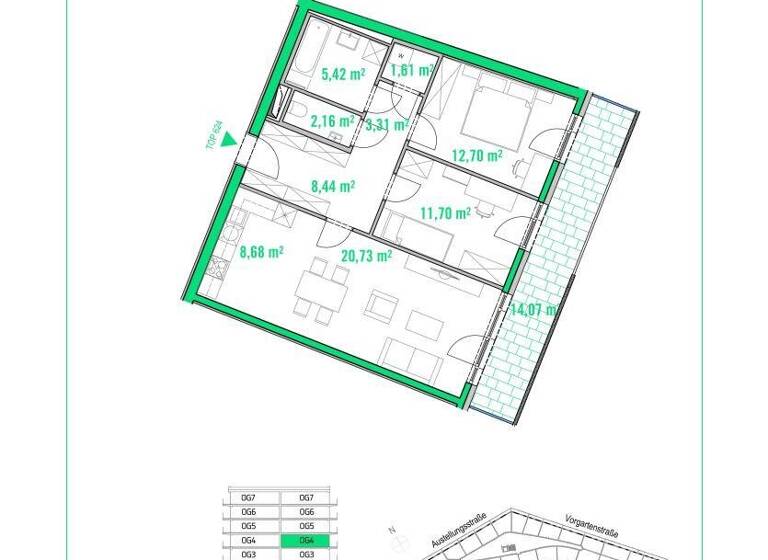 Wohnung zur Miete 1.377 € 3 Zimmer 74,8 m² 4. Geschoss Ausstellungsstraße Wien 1020