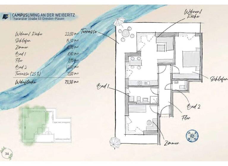 Wohnung zum Kauf provisionsfrei 483.780 € 3 Zimmer 73,3 m² Tharandter Straße 49 Löbtau-Süd Dresden 01159
