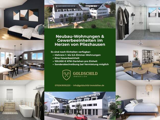 Wohnung zum Kauf - Erstbezug 288.000 € 2 Zimmer 48 m² EG Wilhelmstraße 12 Pliezhausen Pliezhausen 72124