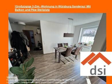 Wohnung zur Miete 1.070 € 3 Zimmer 89 m² 1. Geschoss frei ab sofort Bentheimstr. 13 Sanderau Würzburg 97072