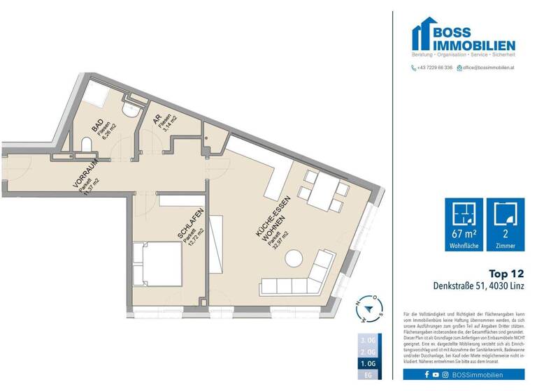 Büro zur Miete 655 € 2 Zimmer Denkstraße 51 Kleinmünchen Linz 4030