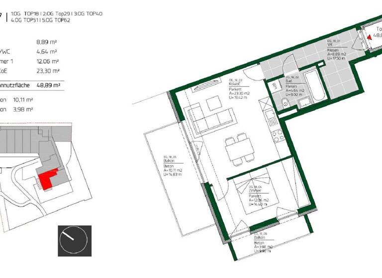 Wohnung zur Miete - Erstbezug 576 € 2 Zimmer 48,9 m² 1. Geschoss Ungergasse 39 Gries Graz 8020