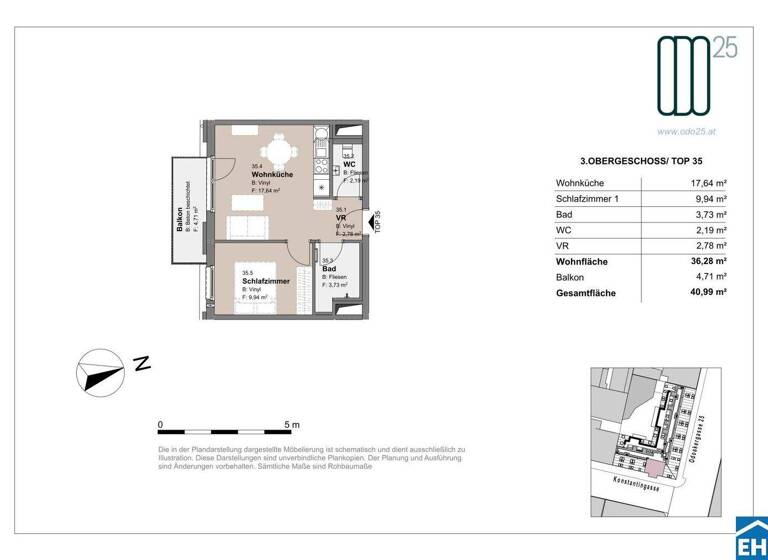Wohnung zur Miete - Erstbezug 767 € 2 Zimmer 36,3 m² 3. Geschoss frei ab 01.07.2026 Odoakergasse 25 Wien 1160
