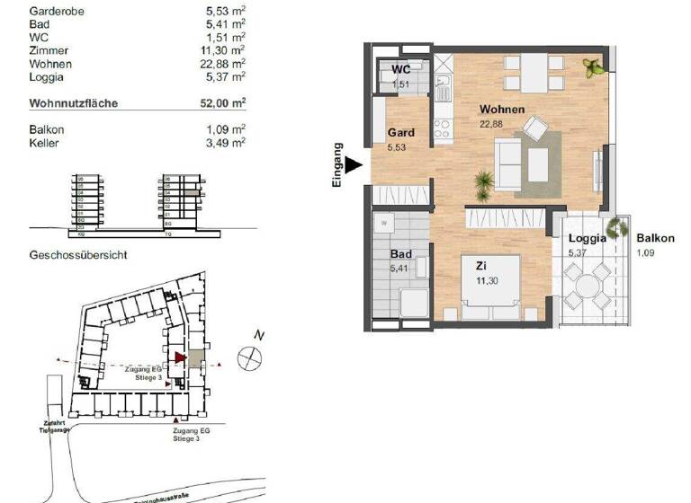 Wohnung zur Miete 556 € 2 Zimmer 46,6 m² 4. Geschoss frei ab 01.03.2026 Reininghausstraße 10 Eggenberg Graz 8020