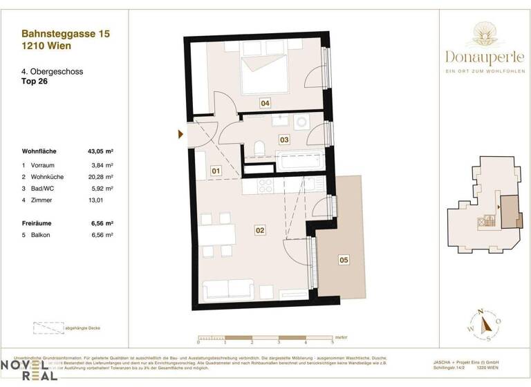 Wohnung zum Kauf - Erstbezug 339.000 € 2 Zimmer 43,1 m² 4. Geschoss Wien 1210