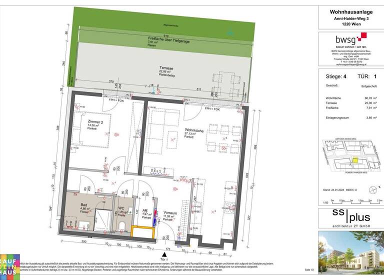 Wohnung zum Kauf - Erstbezug provisionsfrei 327.651 € 2 Zimmer 60,8 m² EG Anni-Haider-Weg 3 Wien 1220