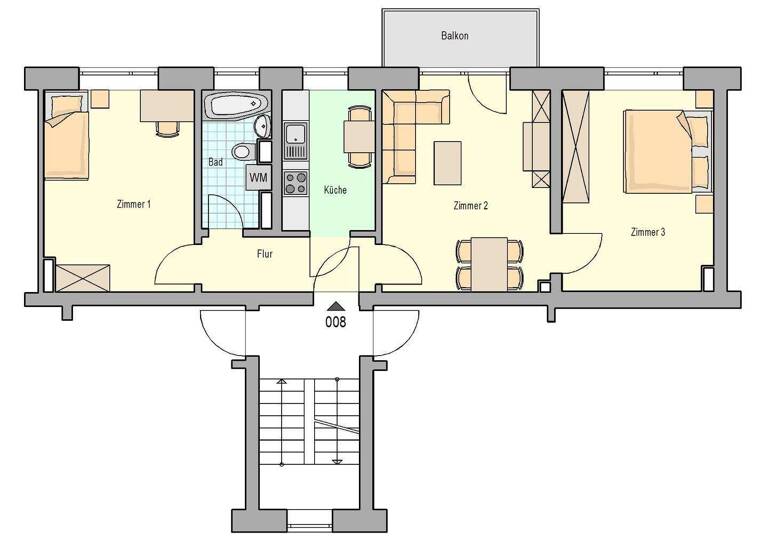 Wohnung zur Miete 385 € 3 Zimmer 65 m² EG Friedensstraße 23 Oschatz 04758