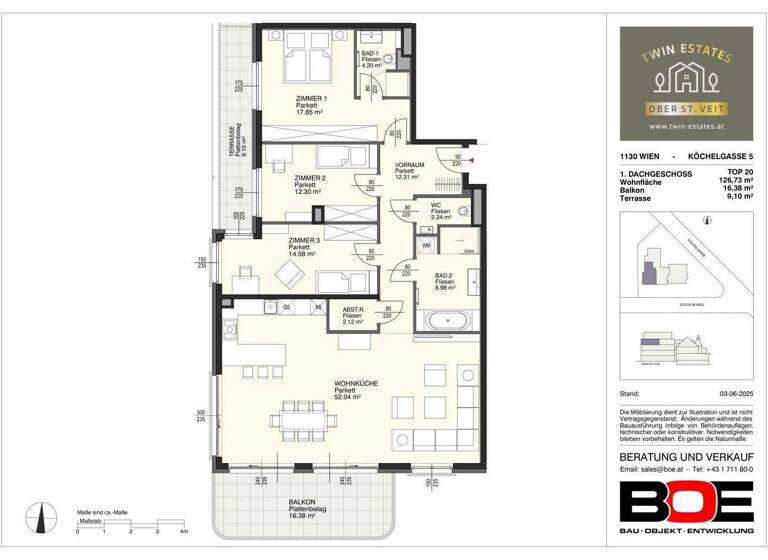 Wohnung zum Kauf - Erstbezug provisionsfrei 1.286.000 € 4 Zimmer 126,7 m² 4. Geschoss Köchelgasse 5 Wien 1130