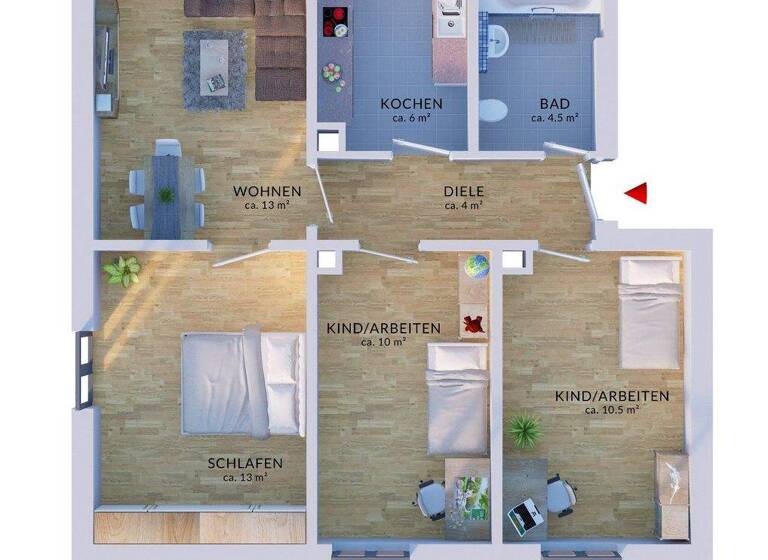 Wohnung zum Kauf 90.000 € 4 Zimmer 61 m² Markranstädter Straße 26 Kulkwitz Markranstädt OT Kulkwitz 04420