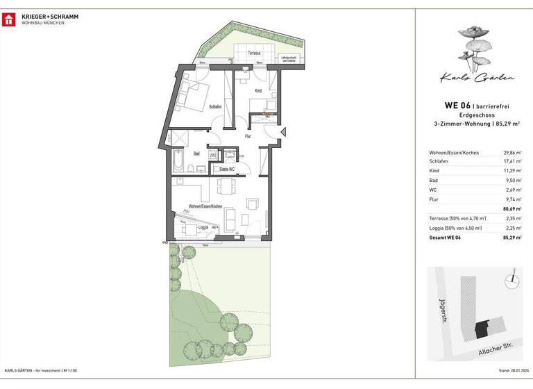 Wohnung zum Kauf - Erstbezug provisionsfrei 889.000 € 3 Zimmer 85 m² EG Jägerstraße 29-31 Karlsfeld 85757