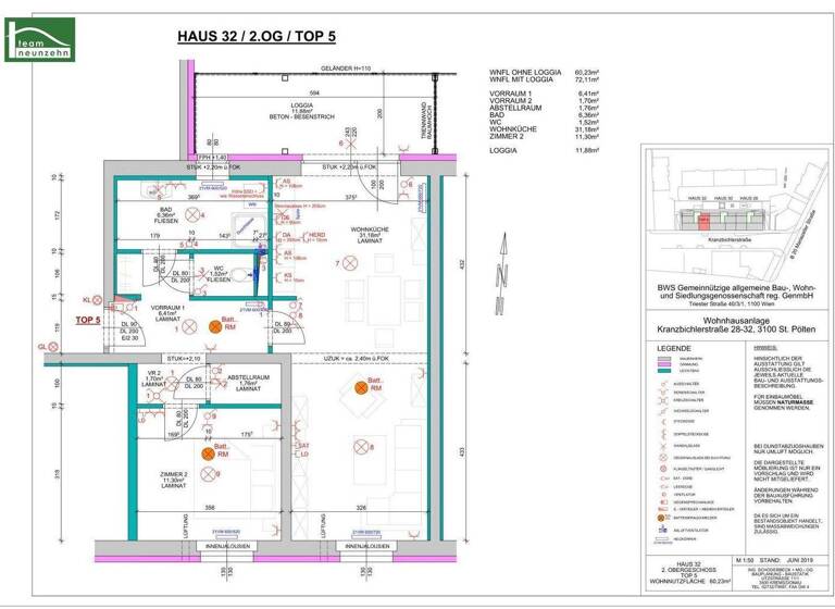 Wohnung zur Miete 501 € 2 Zimmer 60,2 m² 2. Geschoss Kranzbichler Straße 32 St. Pölten 3100