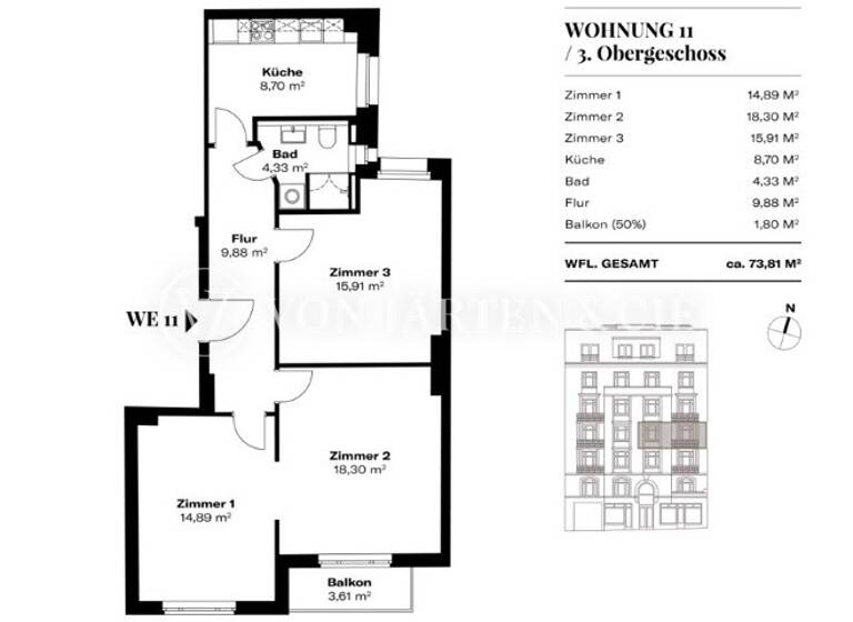 Wohnung zum Kauf 899.000 € 3 Zimmer 74 m² Uhlenhorst Hamburg 22085