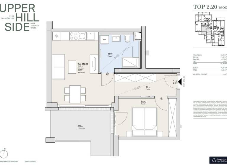 Wohnung zum Kauf - Erstbezug 467.500 € 2 Zimmer 44,3 m² 3. Geschoss Obersteinergasse Wien 1190