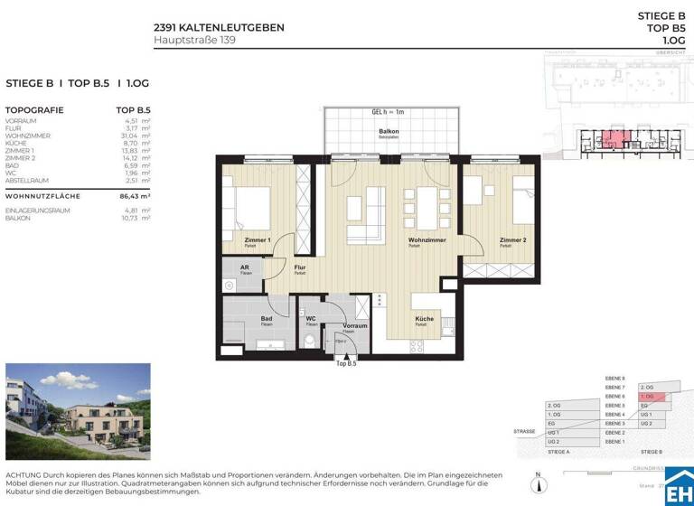 Wohnung zur Miete - Erstbezug 1.124 € 3 Zimmer 86,4 m² 1. Geschoss Hauptstraße Kaltenleutgeben 2391