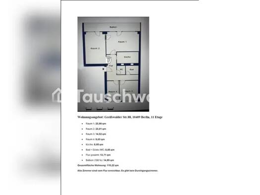 Wohnung zur Miete Tauschwohnung 629 € 4 Zimmer 106 m² 10. Geschoss Prenzlauer Berg Berlin 10409