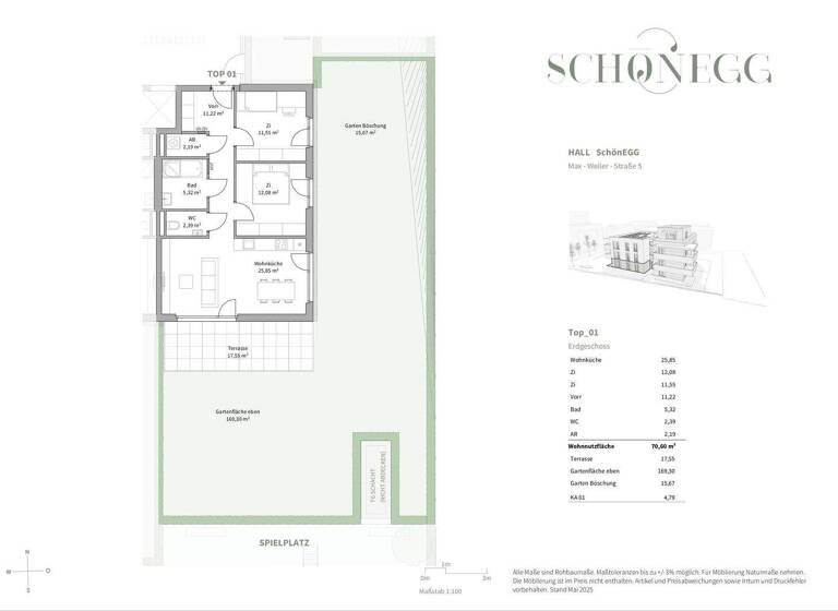 Wohnung zum Kauf - Erstbezug 575.210 € 3 Zimmer 70,6 m² EG Hall in Tirol 6060