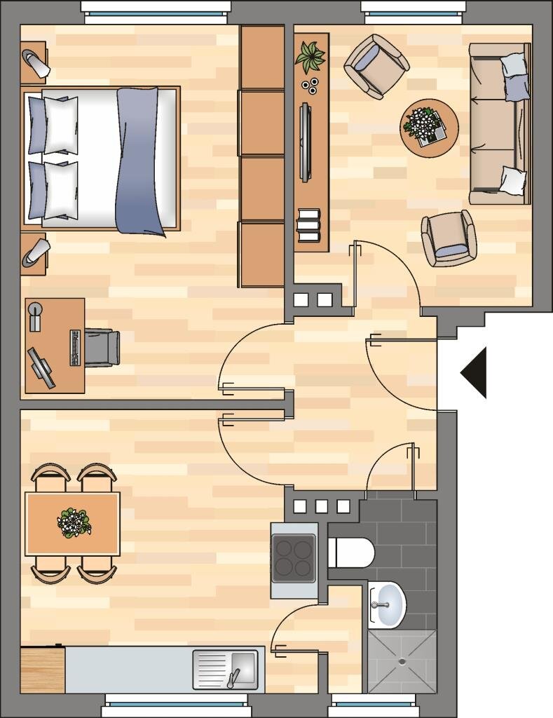 Wohnung zur Miete 309 € 2 Zimmer 45,7 m²<br/>Wohnfläche 1.<br/>Geschoss Werftstraße 129 Bant Wilhelmshaven 26382