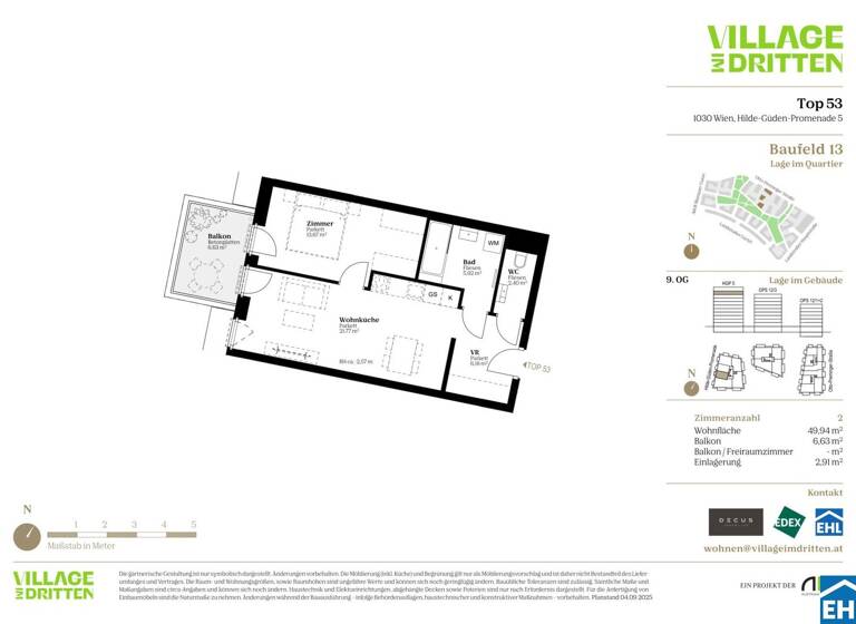 Wohnung zum Kauf - Erstbezug 404.000 € 2 Zimmer 49,9 m² 9. Geschoss Hilde-Güden-Promenade Wien 1030