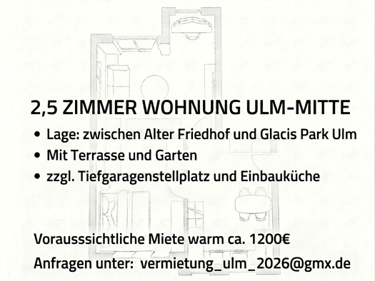 Terrassenwohnung zur Miete 968 € 2,5 Zimmer 65 m² Geschoss EG/3 frei ab 01.10.2026 Mitte Ulm 89073