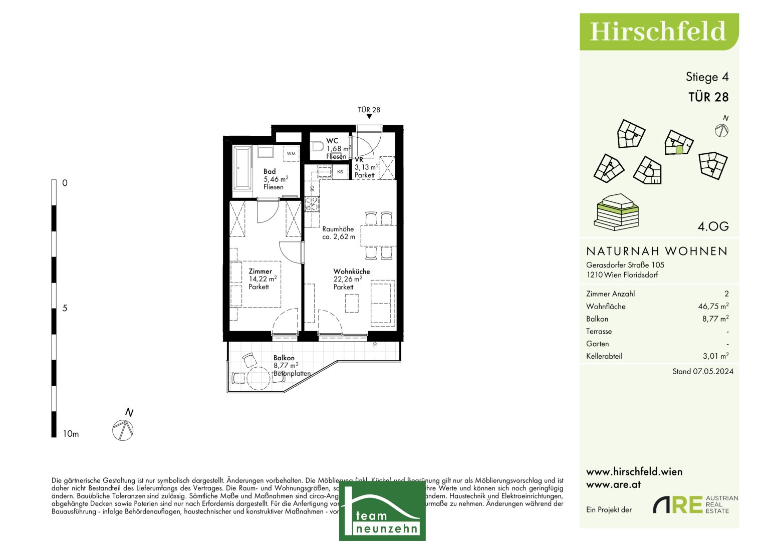 Wohnung zum Kauf provisionsfrei 267.701 € 2 Zimmer 46,1 m²<br/>Wohnfläche 4.<br/>Geschoss Gerasdorfer Straße 105 Wien 1210