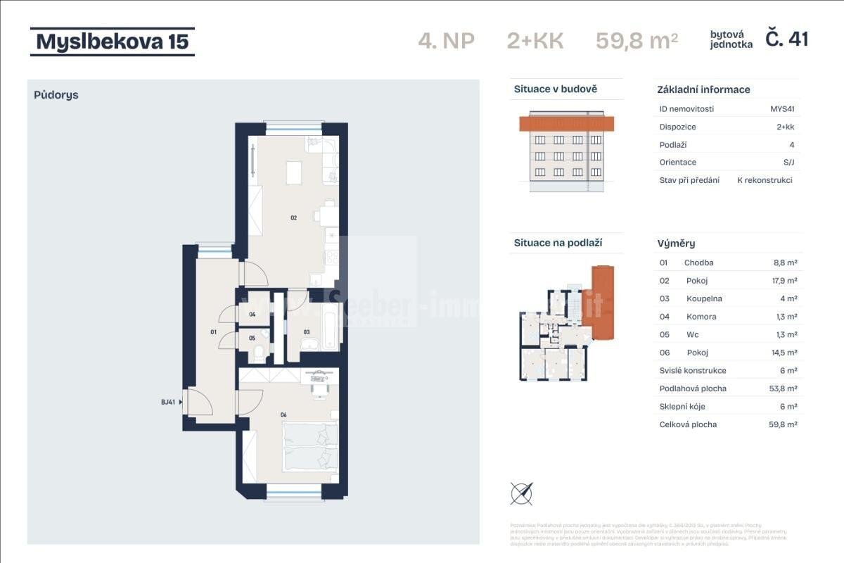 Wohnung zum Kauf 319.040 € 2 Zimmer 54 m²<br/>Wohnfläche 1.<br/>Geschoss Prag 16900