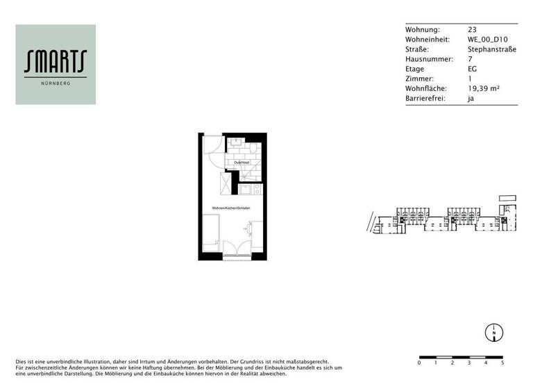 Studio zur Miete 470 € 1 Zimmer 19,4 m² EG Stephanstraße 7 St Peter Nürnberg 90478