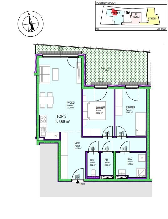 Wohnung zum Kauf 371.087,34 € 3 Zimmer 67,7 m²<br/>Wohnfläche Groß-Enzersdorf 2301