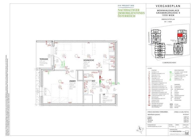 Wohnung zur Miete 698 € 2 Zimmer 44,4 m² 5. Geschoss Grasbergergasse Wien 1030