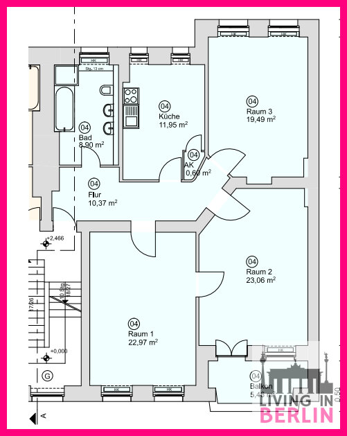 Wohnung zur Miete 1.350 € 3 Zimmer 100,7 m²<br/>Wohnfläche 1.<br/>Geschoss Binzstr. 19 Pankow Berlin 13189