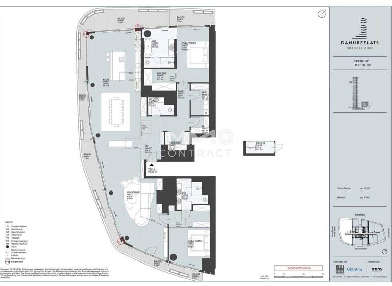 Wohnung zum Kauf - Erstbezug 3.490.000 € 3 Zimmer 230,2 m² 37. Geschoss Wagramer Straße 2 Wien 1220