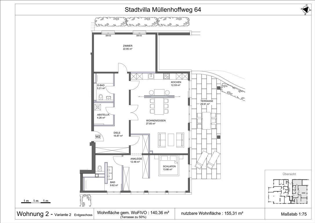 Wohnung zum Kauf 1.890.000 € 3 Zimmer 156 m²<br/>Wohnfläche Müllenhoffweg 64 - EG - WE2 Groß Flottbek Hamburg 22607